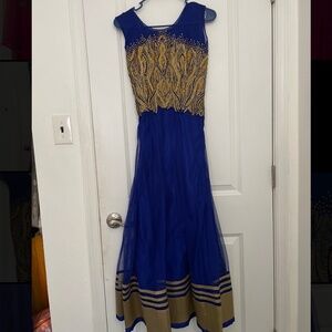 Blue and Gold Anarkali Pakistani Indian clothes